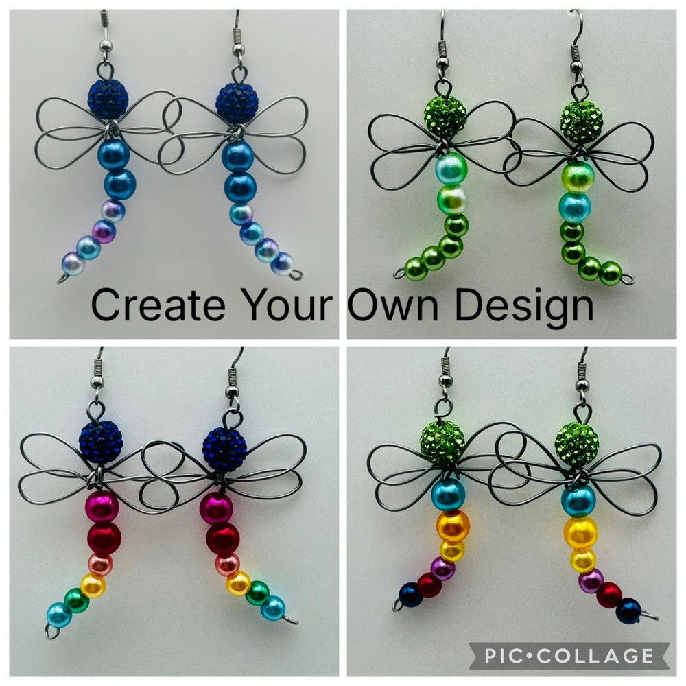 Colorful Beaded Dragonfly Earrings